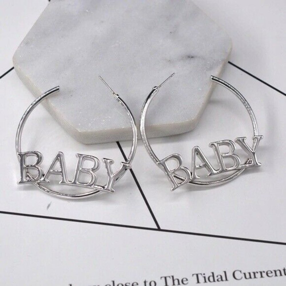 Silver Tone Large BABY Girl Hoops
